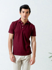 Maroon Textured Polo With Classic Collar