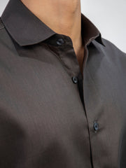 Classic Dark Brown Satin Formal Shirt
