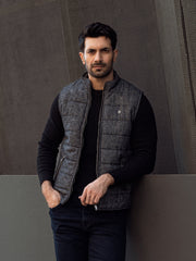 Dark Grey Wool Structured Sleeveless Zipper