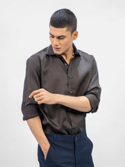 Classic Dark Brown Satin Formal Shirt