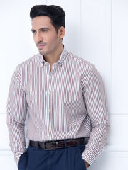 Brown Linen Bold Striped Shirt