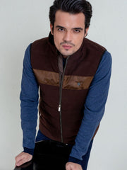 Brown Moleskin Sleeveless Jacket With Quilting - Limited Edition