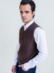 Brown Textured Sleeveless Sweater