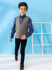 Brown Textured Suit Vest With Bow