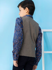 Brown Textured Suit Vest With Bow