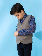 Brown Textured Suit Vest With Bow
