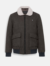 Brown Wool Blended Aviator Jacket With Beige Sherpa Collar