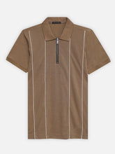 Brown Front Striped Zipper Polo