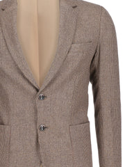 Brown Micro Houndstooth Pattern Wool & Cashmere Blazer - Sartoria
