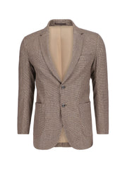 Brown Micro Houndstooth Pattern Wool & Cashmere Blazer - Sartoria