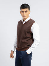 Brown Striped Wool Blended Sleeveless Sweater