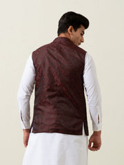 Burgundy & Black Floral Patterned Waistcoat