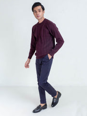 Burgundy Cable Knitted Mock Neck Sweater