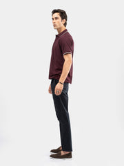 Burgundy Multicolor Tipped Collar Pique Polo