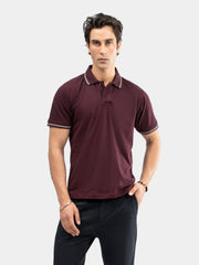 Burgundy Multicolor Tipped Collar Pique Polo
