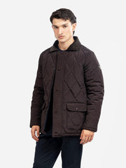Burgundy Sportsquilt Long Jacket With Corduroy Collar