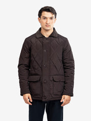 Burgundy Sportsquilt Long Jacket With Corduroy Collar