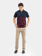 Burgundy & Navy Blue Self Collar Polo