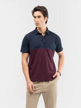 Burgundy & Navy Blue Self Collar Polo