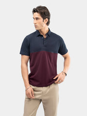 Burgundy & Navy Blue Self Collar Polo