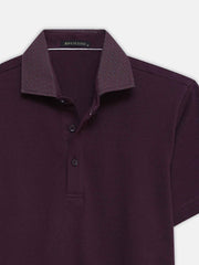 Burgundy Pique Polo With Printed Cutaway Collar