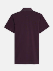 Burgundy Pique Polo With Printed Cutaway Collar