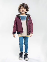 Burgundy Quilted Casual Jacket With Hoodie - Unisex