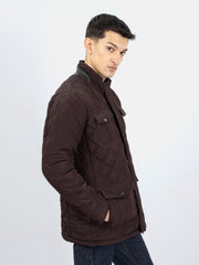 Burgundy Sporty Quilted Long Coat Jacket