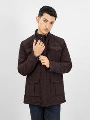 Burgundy Sporty Quilted Long Coat Jacket