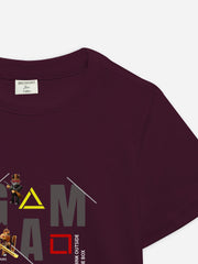 Burgundy 'Game Over' Printed Casual T-Shirt