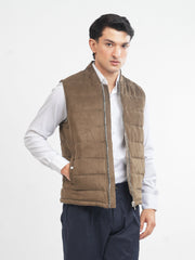 Camel Brown Suede Sleeveless Gillet Jacket
