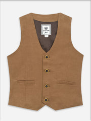 Camel Brown Twill Formal Vest With Bow - Junior