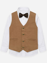 Camel Brown Twill Formal Vest With Bow - Junior