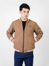 Camel Brown Quilted Bomber Jacket With Contrasting Rib