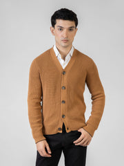 Camel Brown Ribbed V-Neck Cardigan