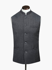 Charcoal Herringbone Wool Blended Waistcoat - Sartoria