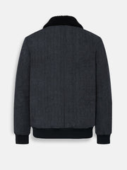 Charcoal Wool Blended Aviator Jacket With Sherpa Collar