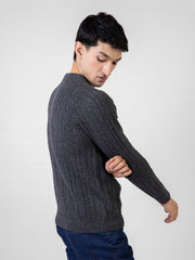 Charcoal Neppy Cable Knitted Crew Neck Jumper