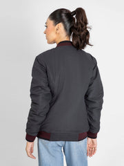 Charcoal Quilted Bomber Jacket With Contrasting Rib - Women
