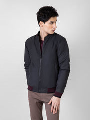 Charcoal Quilted Bomber Jacket With Contrasting Rib