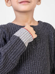 Charcoal Ribbed Crew Neck Jumper With Red Tipping