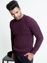 Classic Burgundy Cable Knit Crew Neck Sweater
