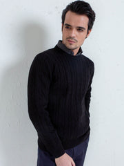 Classic Black Cable Knit Crew Neck Sweater