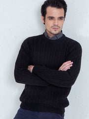 Classic Black Cable Knit Crew Neck Sweater