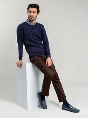 Classic Navy Cable Knit Crew Neck Sweater