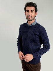 Classic Navy Cable Knit Crew Neck Sweater