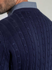 Classic Navy Cable Knit Crew Neck Sweater