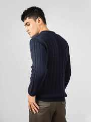 Classic Navy Blue Cable Knitted Crew Neck Jumper