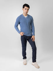 Cobalt Blue Chunky Knitted V-Neck Sweater