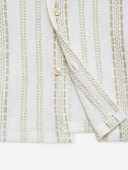 Cream Knitted Printed Cuban Collar Shirt - Junior